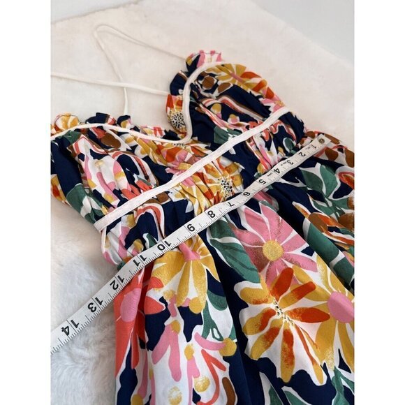 New LUSH Size S Strap open Criss Cross Tie Back Summer Dress Navy Floral Multi - Picture 6 of 11